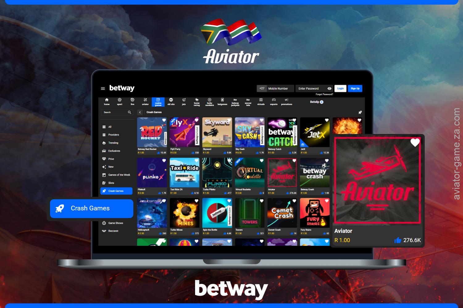 Betway, one of the country’s most trusted betting platforms, offers a safe, top-notch environment to enjoy the popular Aviator game